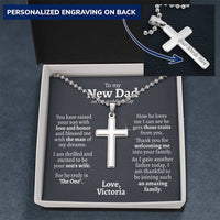 Thumbnail for New Dad (From Daughter in law) Wedding Ball Chain Cross Necklace - Love You This Much