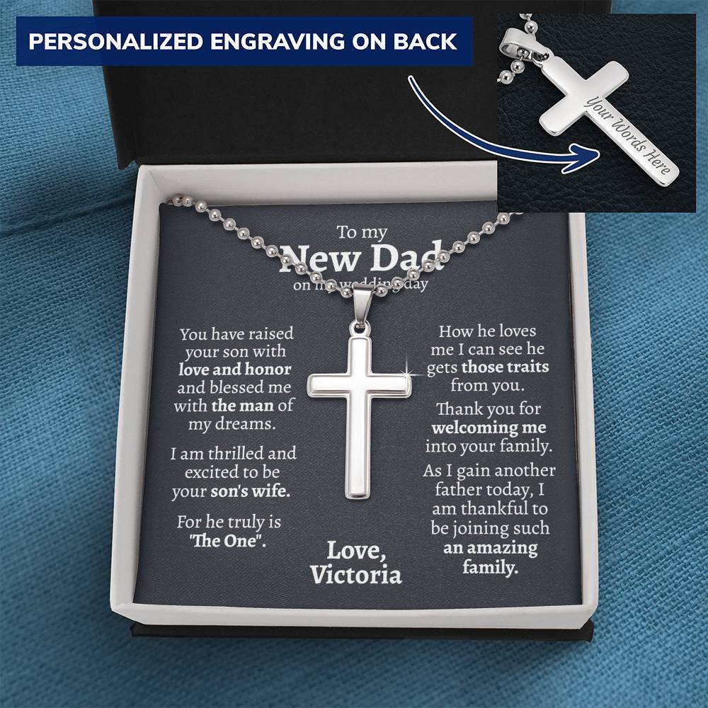 New Dad (From Daughter in law) Wedding Ball Chain Cross Necklace - Love You This Much