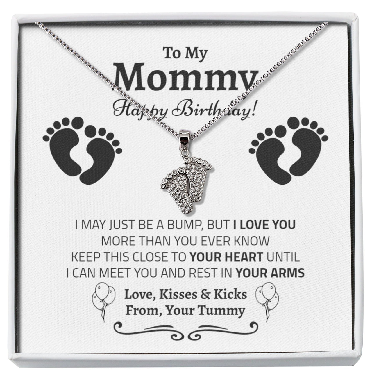 New Mom on Birthday Baby Feet Necklace - Love You This Much