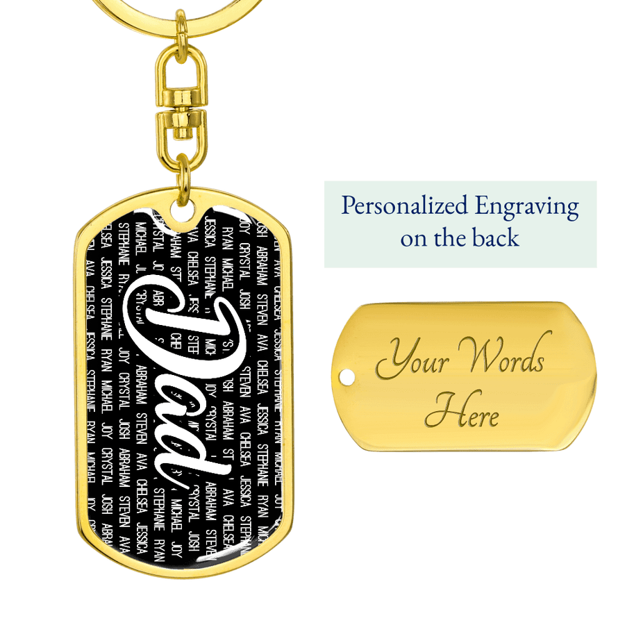 Personalized Dad (with Kids Names) Dog Tag Keychain - Love You This Much