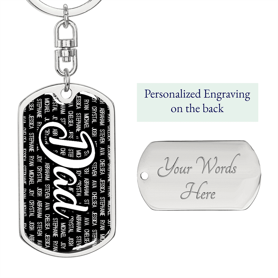 Personalized Dad (with Kids Names) Dog Tag Keychain - Love You This Much