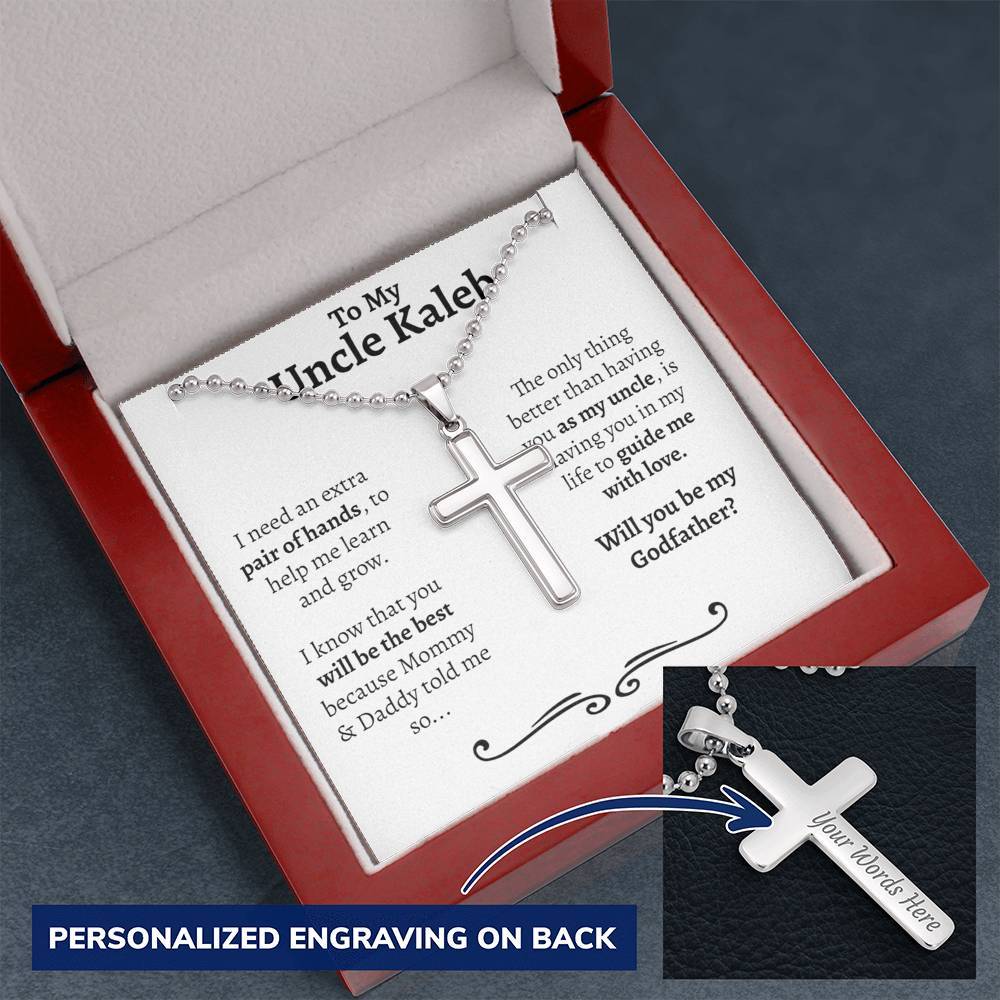 Personalized Godfather Proposal Ball Chain Cross Necklace - Love You This Much