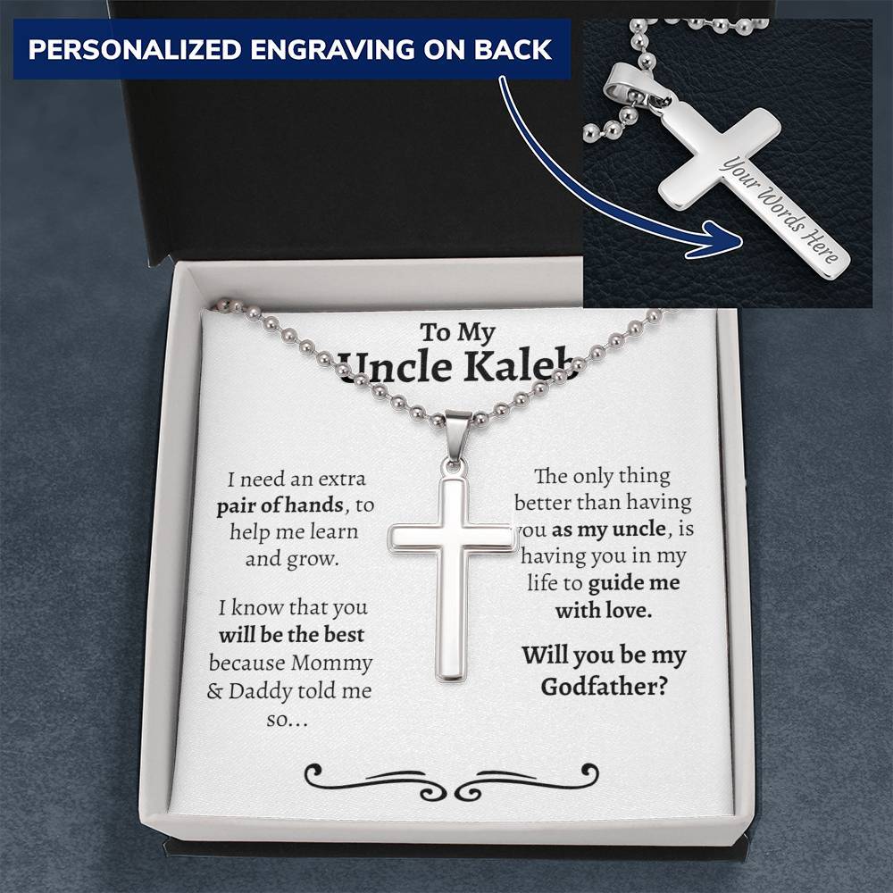 Personalized Godfather Proposal Ball Chain Cross Necklace - Love You This Much