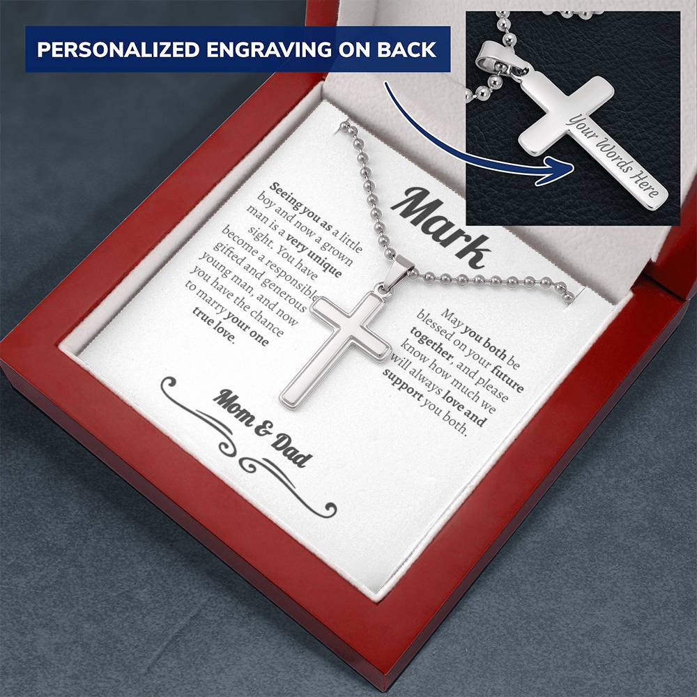 Personalized Groom (From parents) Ball Chain Cross Necklace - Love You This Much