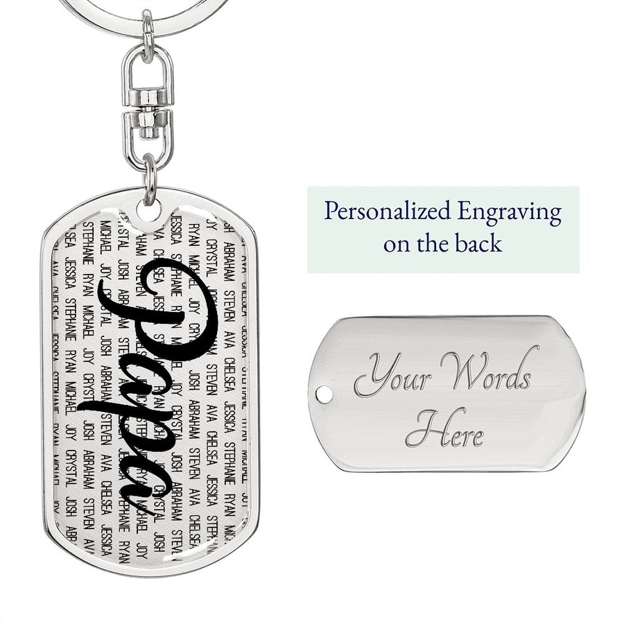 Personalized Papa (With Grandkids) Dog Tag Keychain - Love You This Much