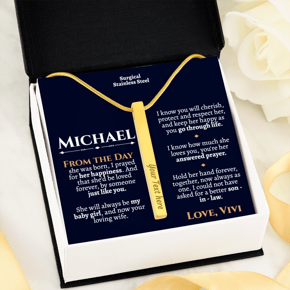 Personalized Son In Law Wedding Bar Necklace - Love You This Much