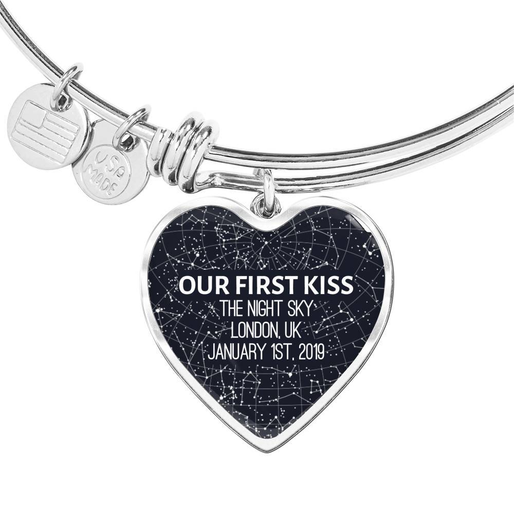 Personalized Star Map Heart Bangle Bracelet - Love You This Much