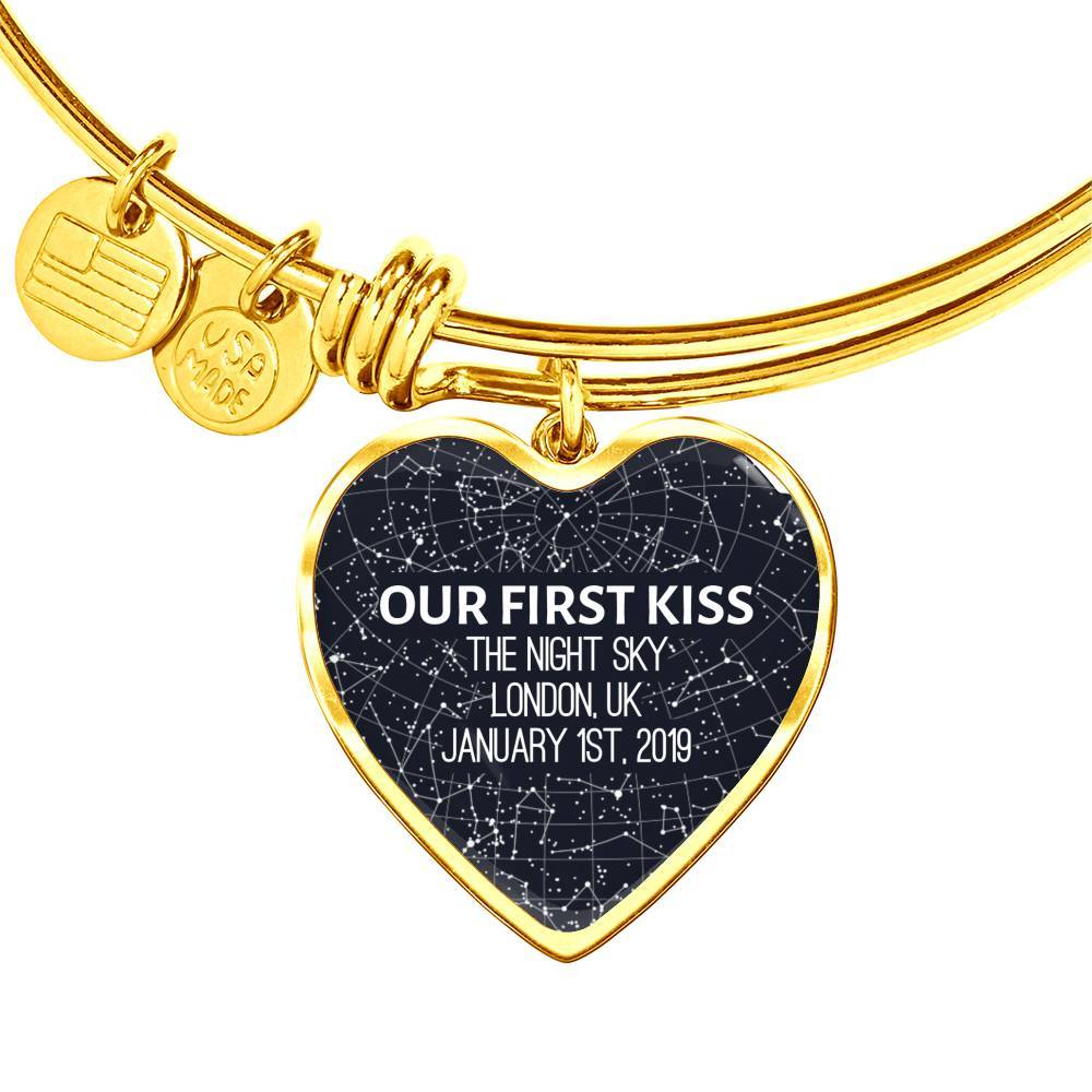 Personalized Star Map Heart Bangle Bracelet - Love You This Much