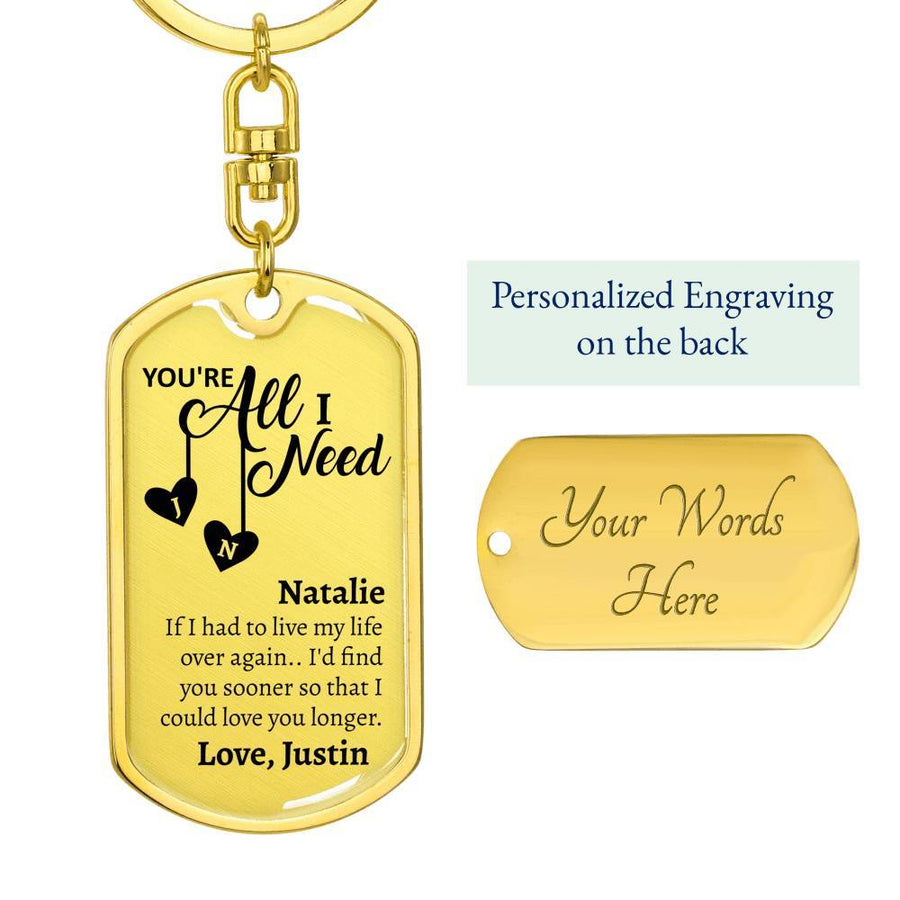 Personalized You're All I Need Dog Tag Keychain - Love You This Much