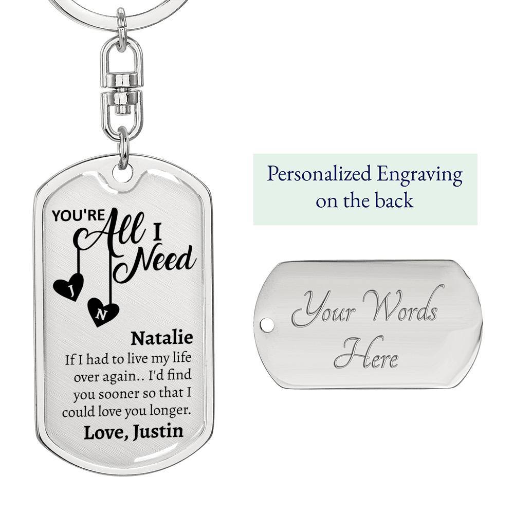 Personalized You're All I Need Dog Tag Keychain - Love You This Much