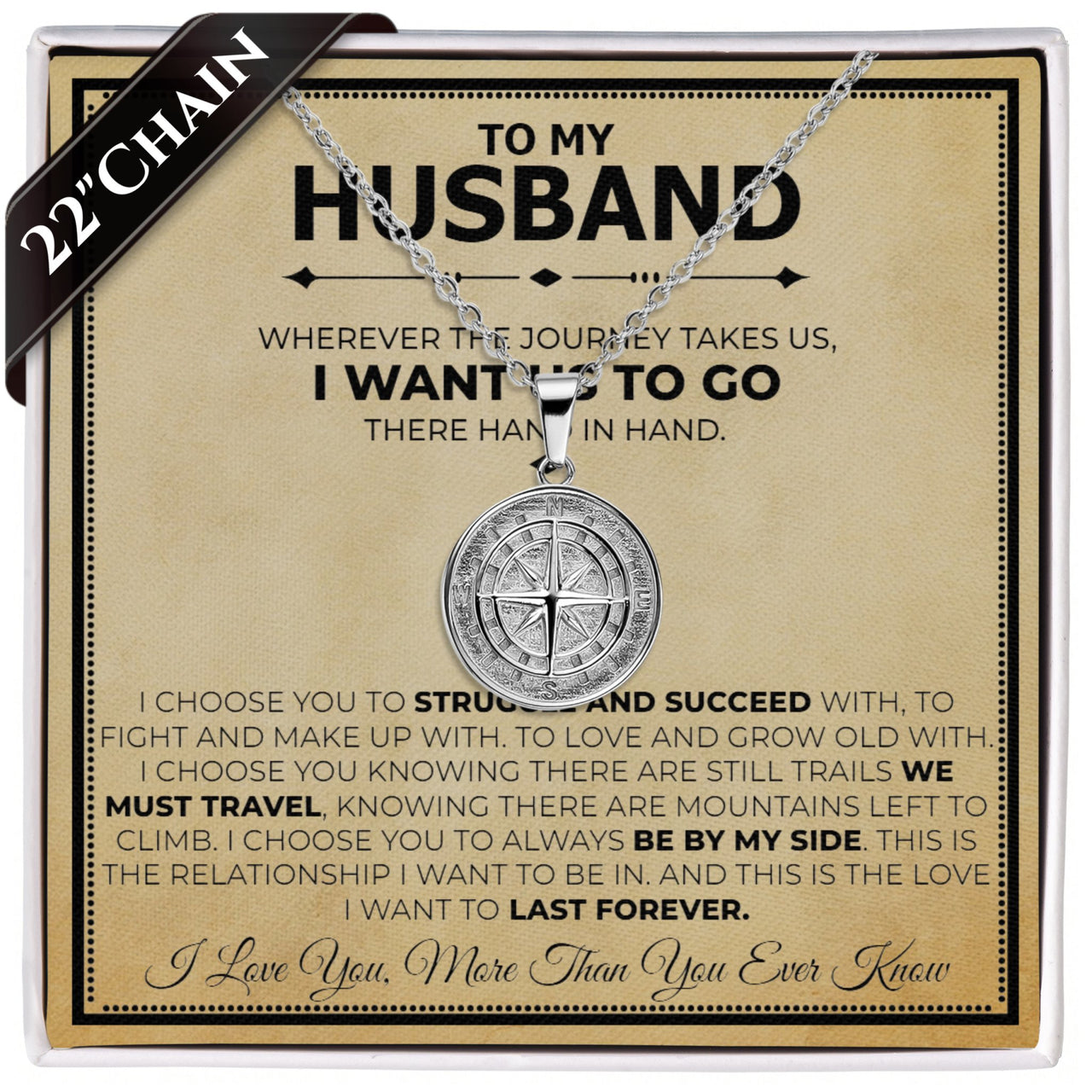 To My Husband Compass Necklace - Love You This Much