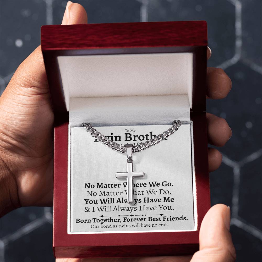 Twin Brother Cuban Cross Necklace - Love You This Much