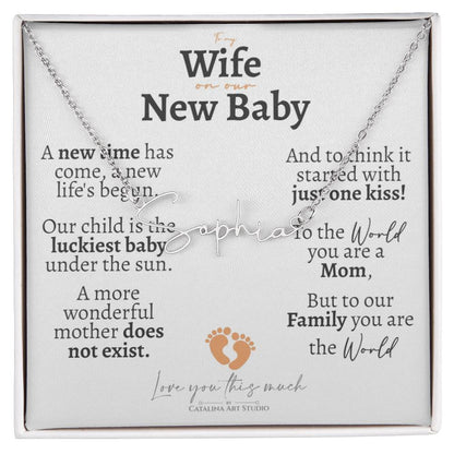 Wife on our New Baby Signature Name Necklace - Love You This Much